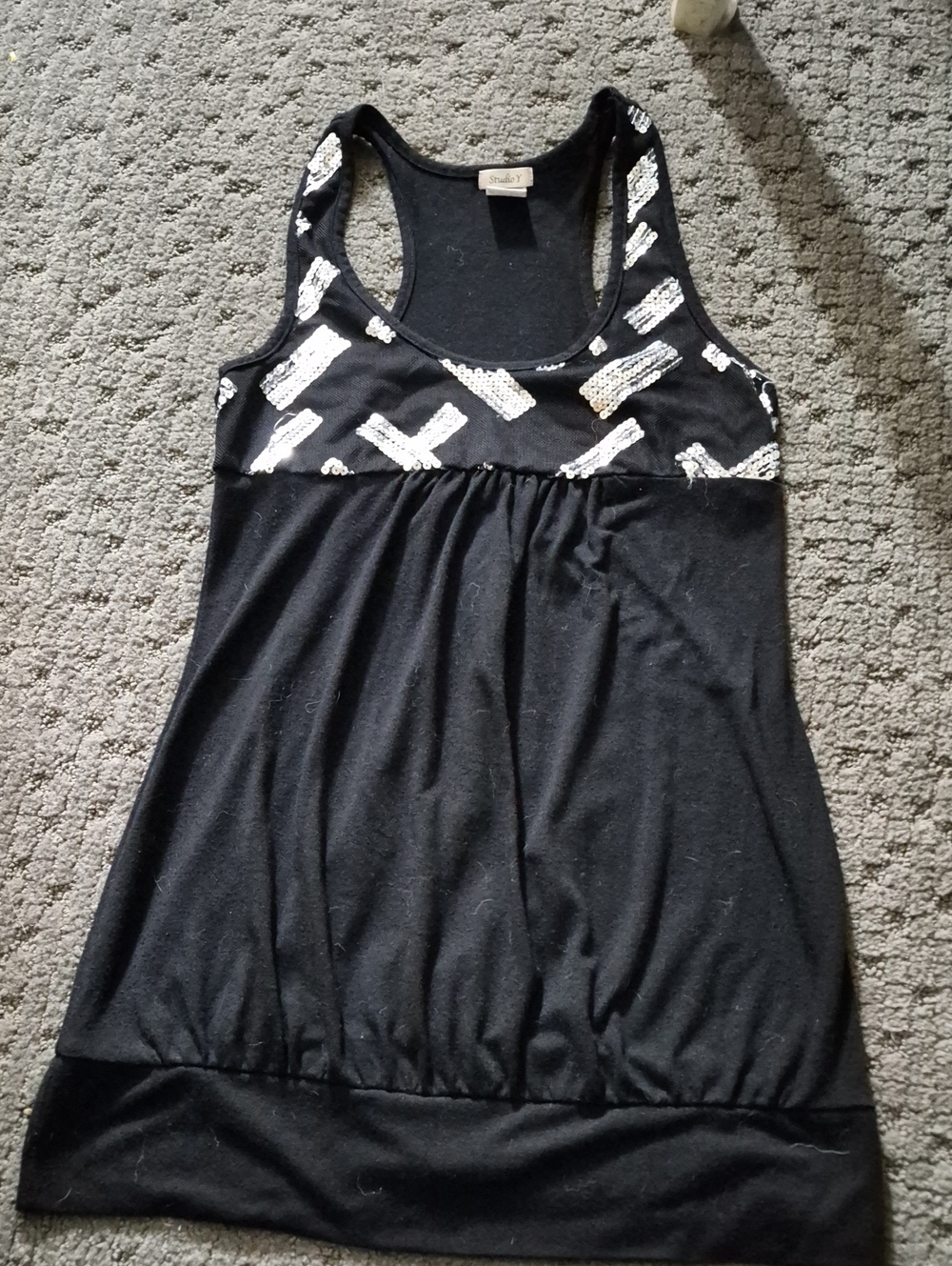 Studio Y Black Tank Top with Silver Sequin Accents